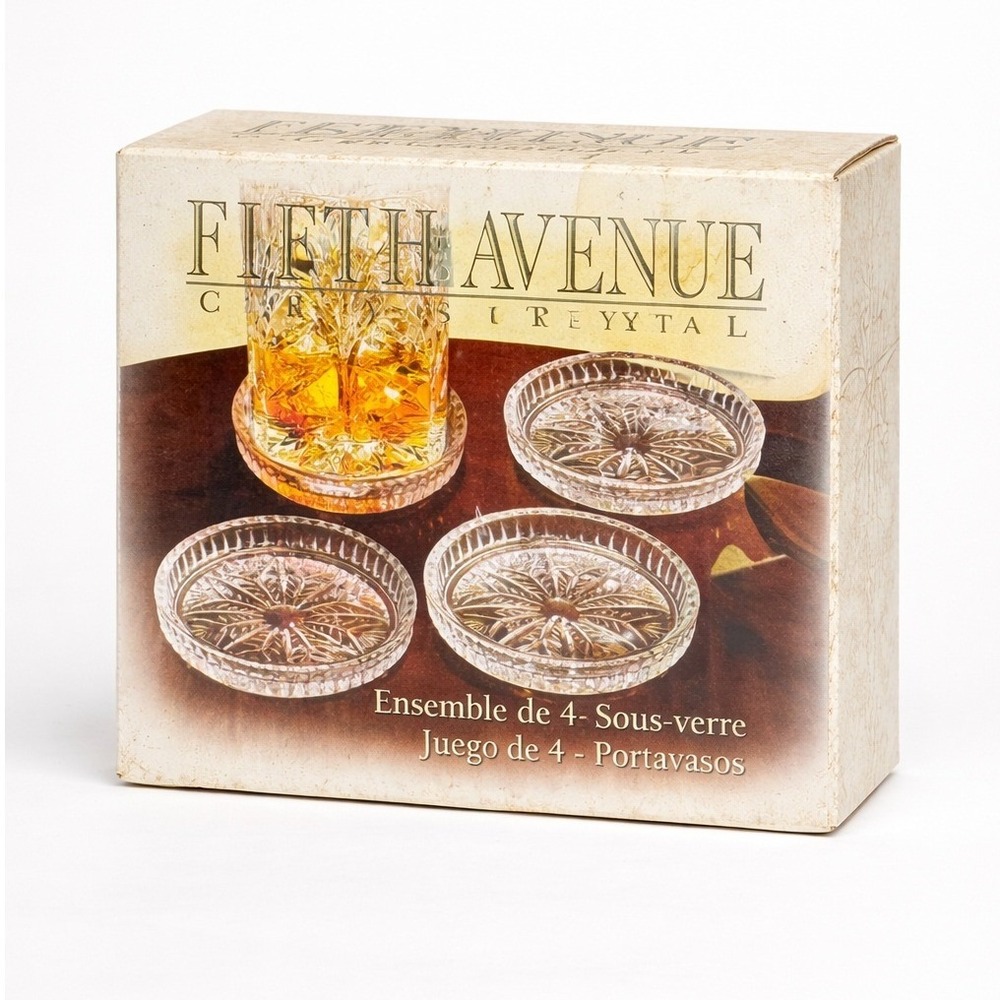 Fifth Avenue Crystal Portico Lead Crystal Coasters Set of 4 Clear Starburst USA